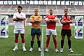 左から、U20トンガ代表 ハラレヴァ・フィフィタ キャプテン、U20オーストラリア代表 ダミアン・フィッツパトリック キャプテン、U20ウェールズ代表 スコット・アンドリューズ キャプテン、U20カナダ代表 ハリー・ジョーンズ キャプテン